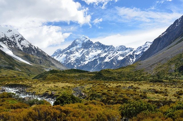 valley, mountains, landscape, countryside, scenery, scenic, mountain range, nature, alpine, alps, snow, southern alps, aoraki, mount cook, new zealand, mountains, new zealand, new zealand, new zealand, new zealand, new zealand